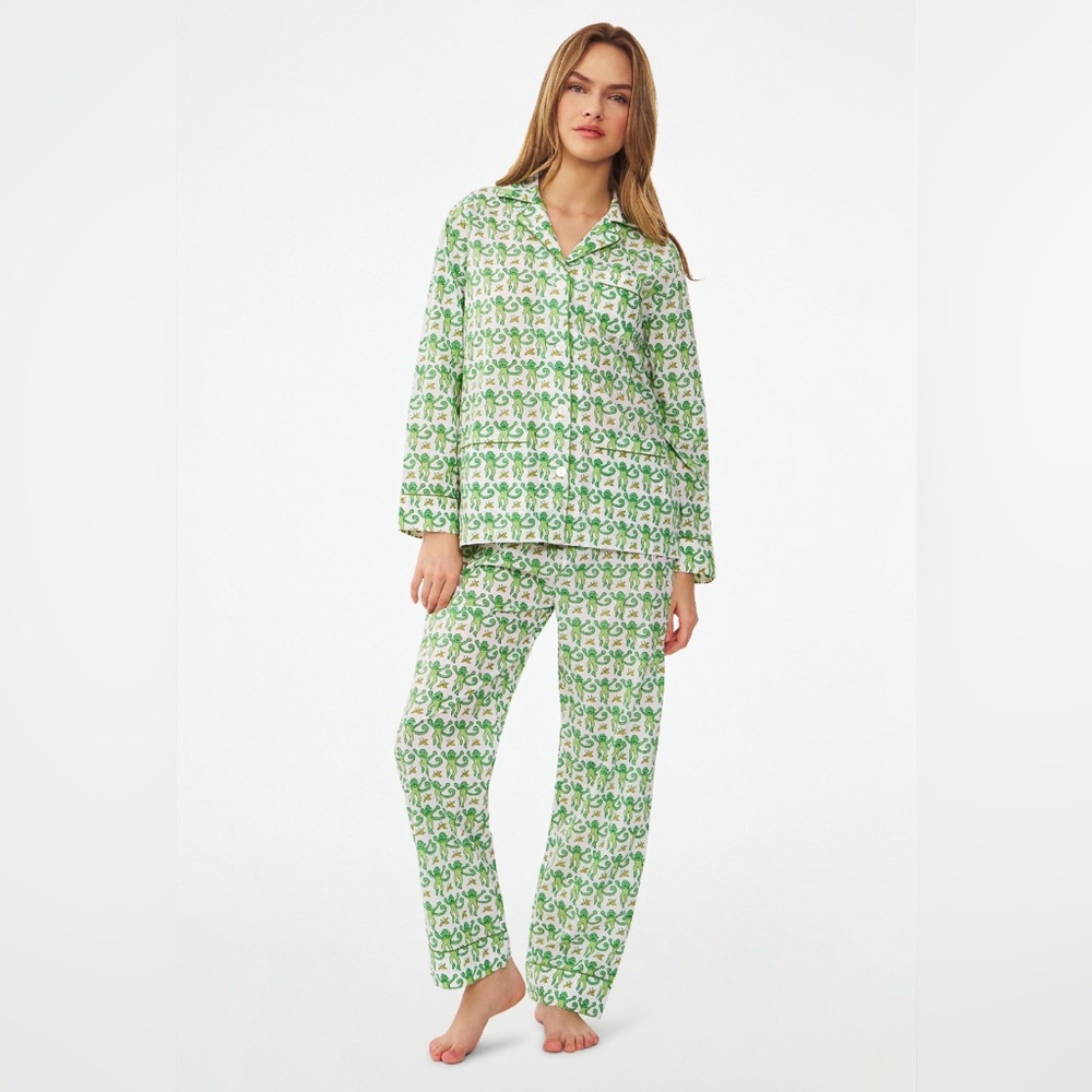 Roller Rabbit Green and White Monkey Print Loungewear Set